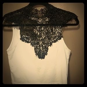 2 for $25 - High necked lace trimmed crop top